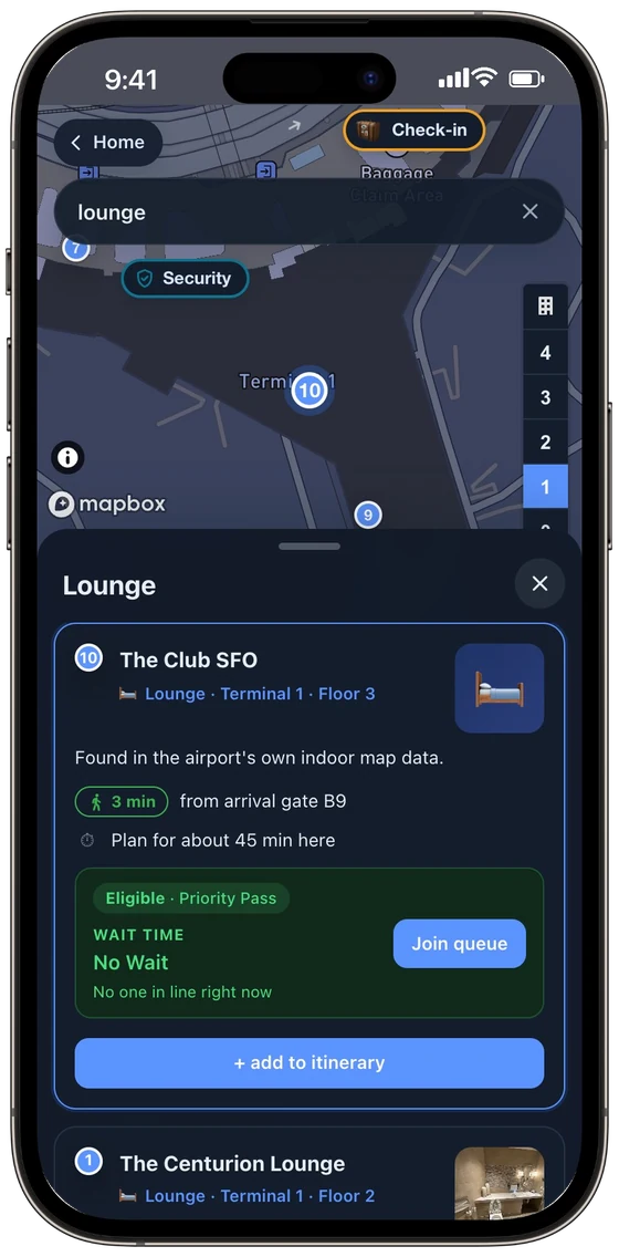 The Club SFO with a live waitlist and a Join queue button