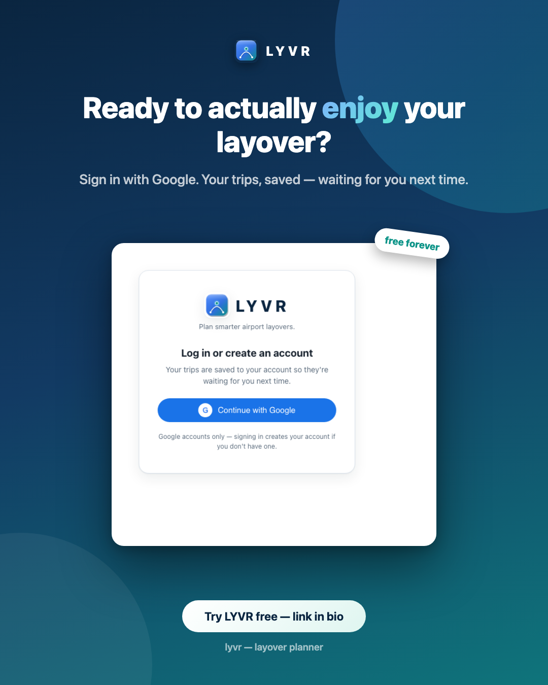 LYVR sign-in screen with Google sign-in